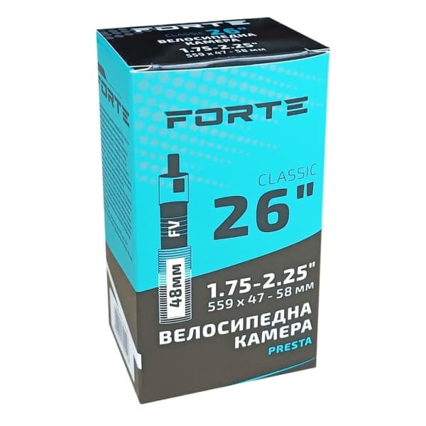 Велокамера FORTE Classic 26 х 1.75-2.25 FV Presta 48 мм - зображення 1