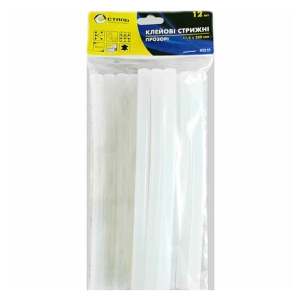 Клейові стрижні 12 шт прозорі 11.2х200 мм Сталь 80210 - зображення 1