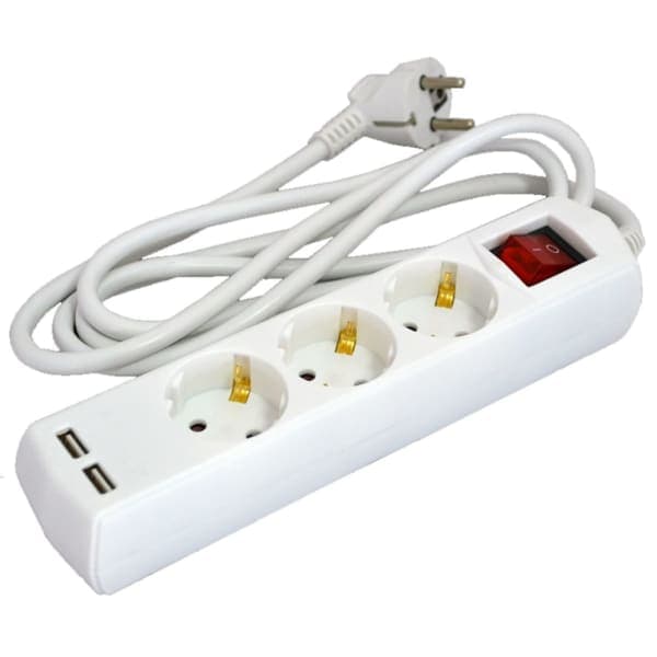 Подовжувач касетний GS3W2MUSB 3 розетки + USB Grunhelm 2 м - зображення 1