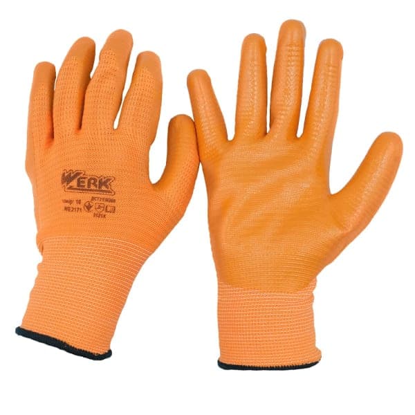 Рукавички робочі помаранчеві з нітриловим покриттям Werk WE2171 - зображення 1