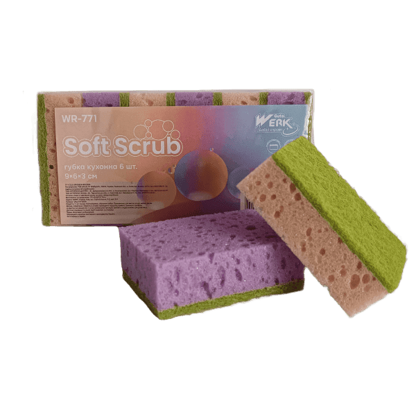 Губка кухонна Soft Scrub 6 шт WR-771 (9х6х3 см) Werk - зображення 1