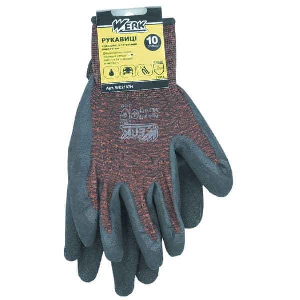 Рукавички ПЕ спандекс бордові з чорним латексним покриттям WE2157H Werk - зображення 1