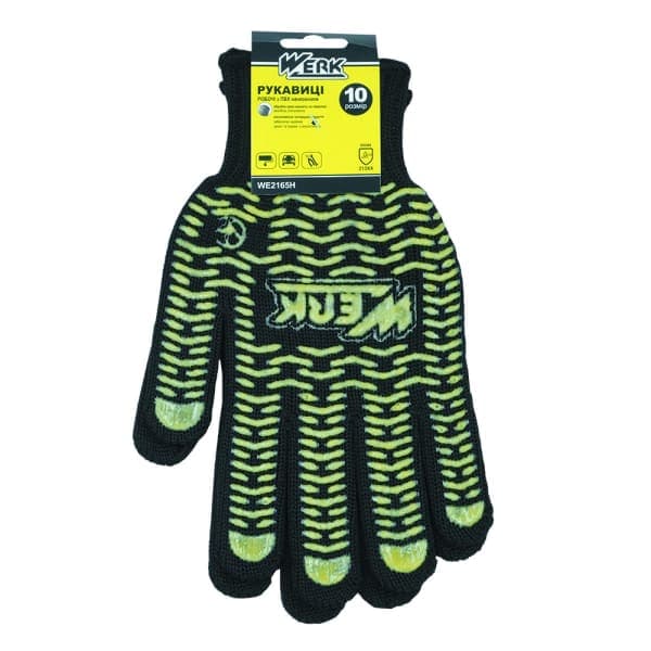 Рукавички ХБ чорні, жовтий ПВХ Werk WE2165H - зображення 1