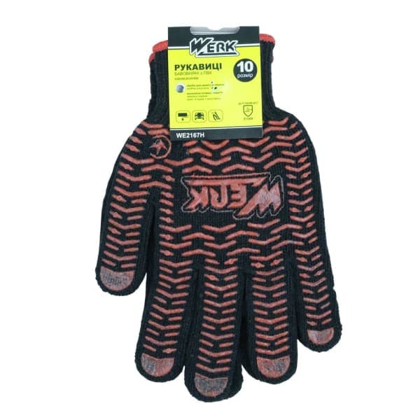 Рукавички ХБ чорні, червоний ПВХ Werk WE2167Н - зображення 1