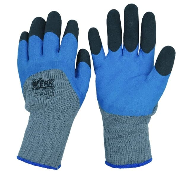 Рукавички ПЕ, синє латексне покриття, посилені пальці утеплені Werk WE2174 - зображення 1