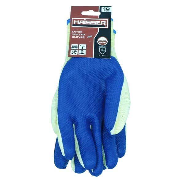 Рукавички поліестер жовті з синім латексним покриттям Haisser 211435 - зображення 1