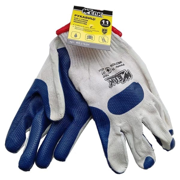 Рукавички білі з синім латексним покриттям Werk WE2162H - зображення 1
