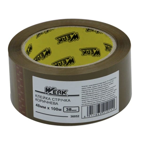 Клейка прозора стрічка Werk 36052 38 мкм х 48 мм х 100 м, коричнева - зображення 1