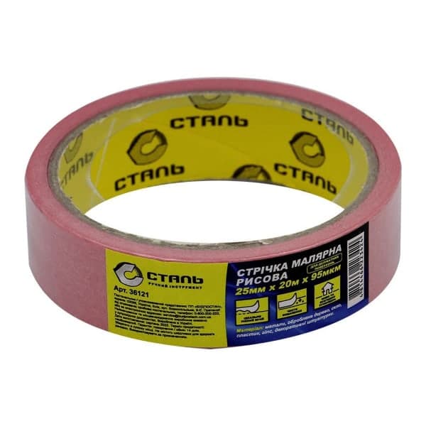 Малярна рисова стрічка Сталь 36121, 95 мкм х 25 мм х 20 м - зображення 1