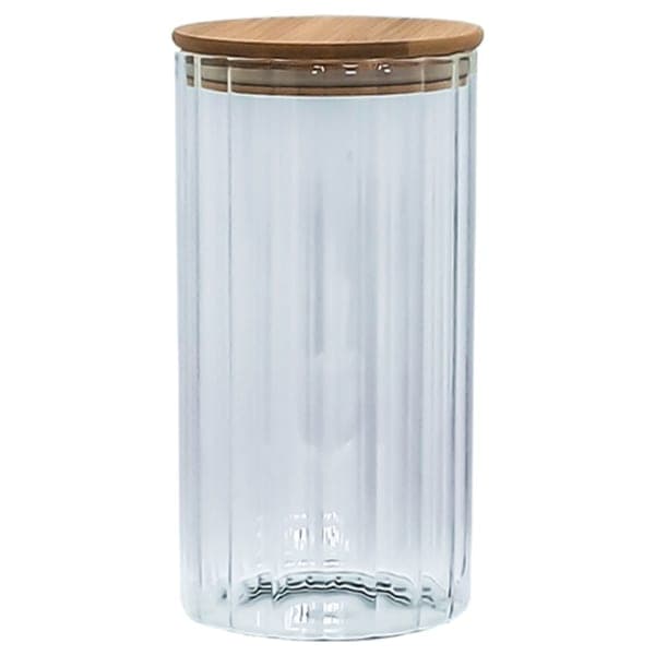 Ємність скляна з дерев яною кришкою (кругла смугаста) VT-7613 Vittora 1300 мл - зображення 1