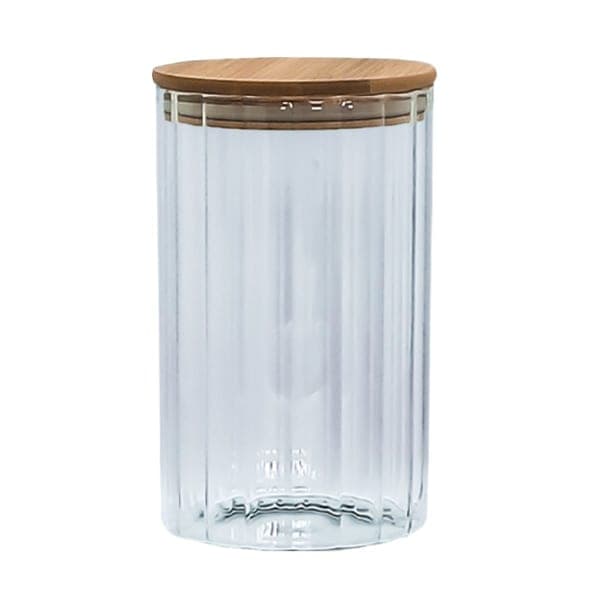 Ємність скляна з дерев яною кришкою (кругла смугаста) VT-7611 Vittora 1100 мл - зображення 1
