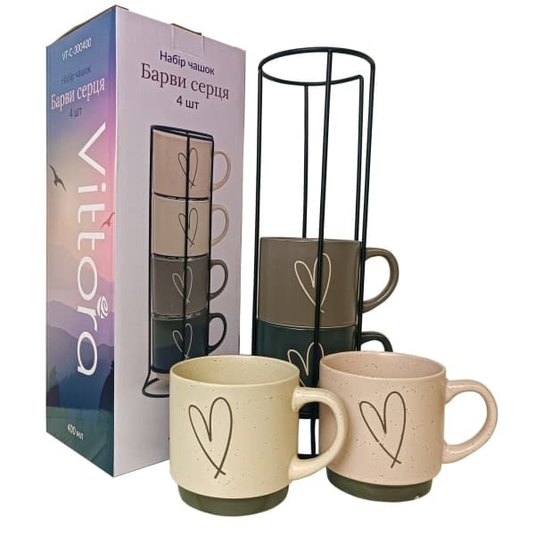 Набір чашок 4шт. VT-C-300400 Барви серця Vittora 400мл - зображення 1