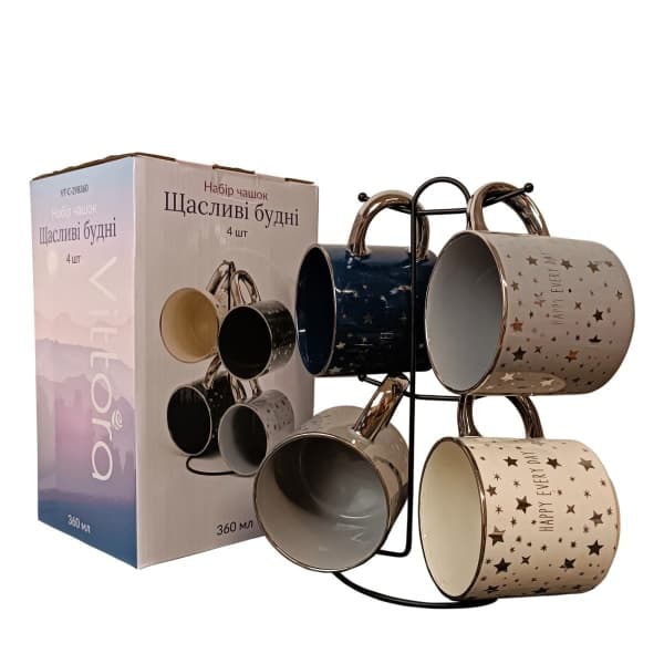 Набір чашок 4шт. VT-C-298360 Щасливі будні Vittora 360 мл - зображення 1