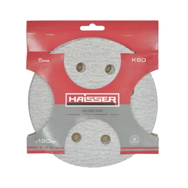 Круг шліфувальний самоклеючий з отворами 190мм, k 60, н-р 5шт Haisser - зображення 1