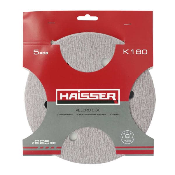 Круг шліфувальний самоклеючий з отворами 225мм, k 180, н-р 5шт Haisser - зображення 1