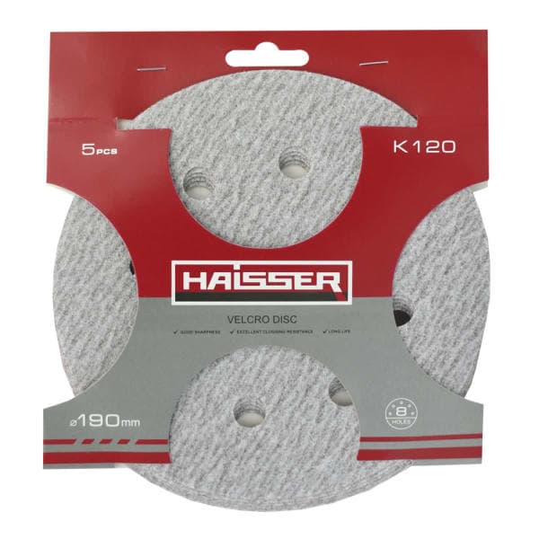 Круг шліфувальний самоклеючий з отворами 190мм, k 120, н-р 5шт Haisser - зображення 1