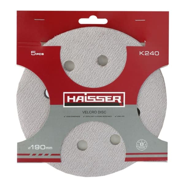 Круг шліфувальний самоклеючий з отворами 190мм, k 240, н-р 5шт Haisser - зображення 1