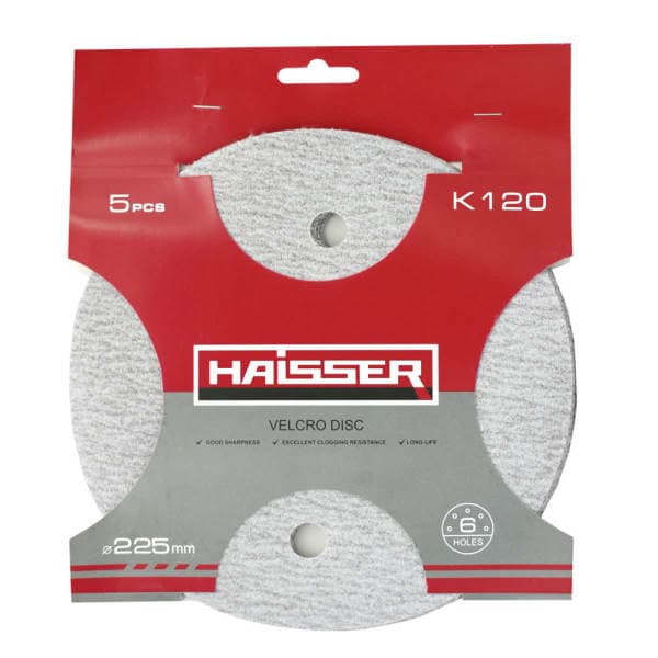 Круг шліфувальний самоклеючий з отворами 225мм, k 120, н-р 5шт Haisser - зображення 1