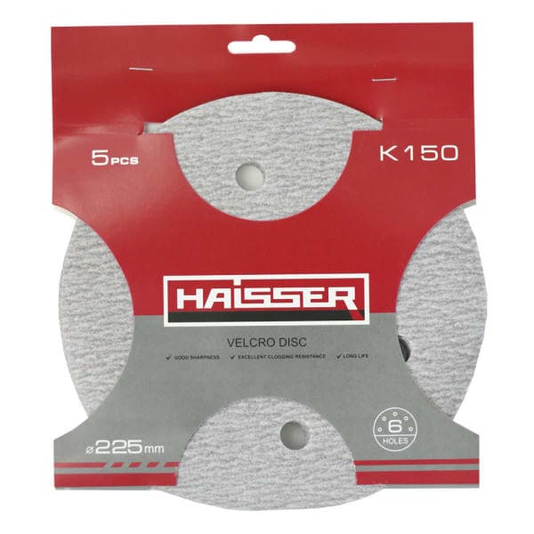 Круг шліфувальний самоклеючий з отворами 225мм, k 150, н-р 5шт Haisser - зображення 1