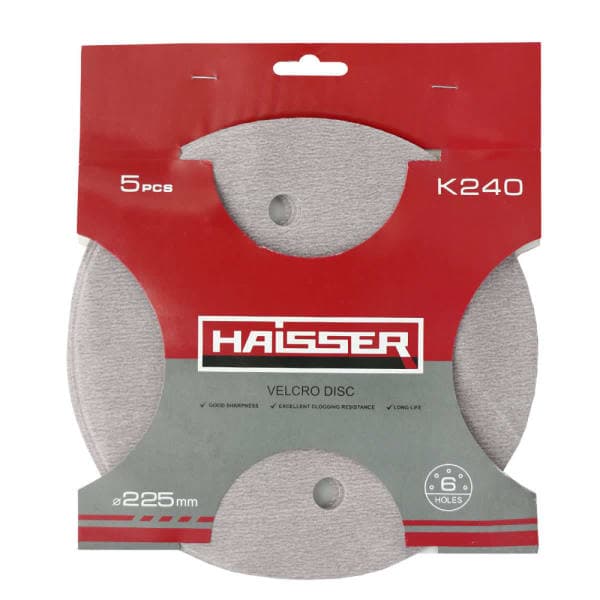 Круг шліфувальний самоклеючий з отворами 225мм, k 240, н-р 5шт Haisser - зображення 1