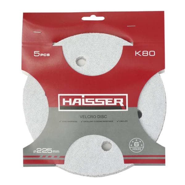 Круг шліфувальний самоклеючий з отворами 225мм, k 80, н-р 5шт Haisser - зображення 1