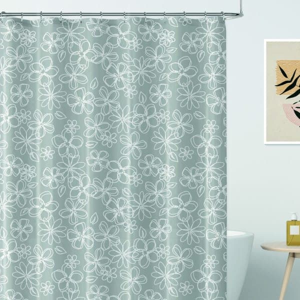 Шторка для ванної WK-10017 Квітковий ескіз PEVA 180x180 (з кільцями) Werk - зображення 1