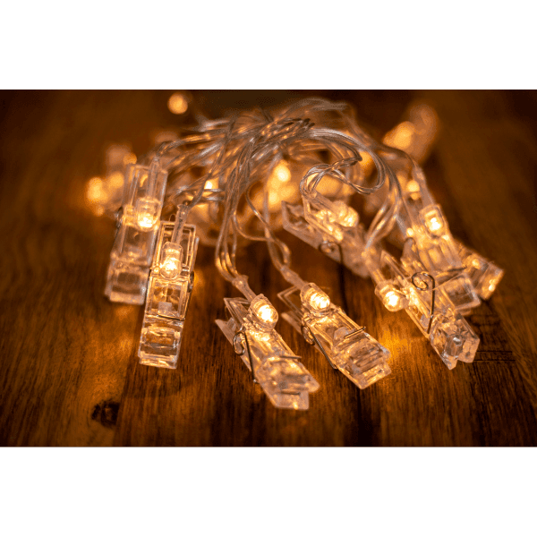 Електрогірлянда світлодіод. з кліпсами тепло-білий 20 LED, 3 М, 3 АА, 1,2 W BPNY - зображення 1