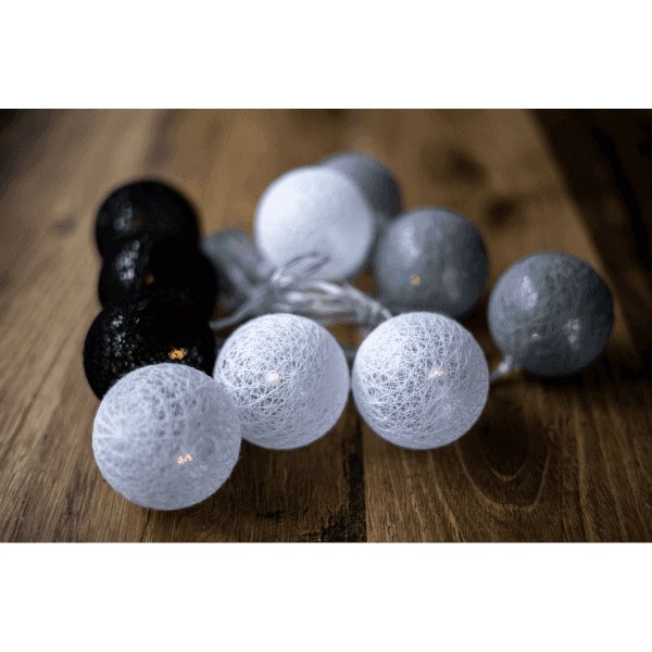 Електрогірлянда світлодіод. чорно-білі Бавовняні кульки теп-білий, 10 LED, 2М, 2хАА BPNY - зображення 1