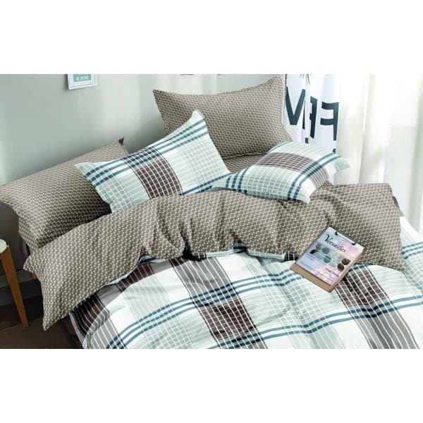 Комплект постільної білизни VS-BM1.5-101 Бежева клітинка, півтораспальний VERSAILLES - зображення 1