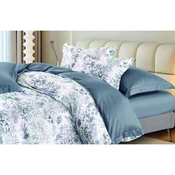 Комплект постільної білизни VS-BM2.0-109 Листя на синьому, двоспальний VERSAILLES - зображення 1