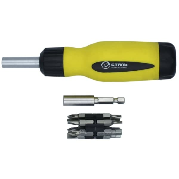 Викрутка з тріскотка реверсивна з набором біт 49093 Сталь 12 в 1 - зображення 1